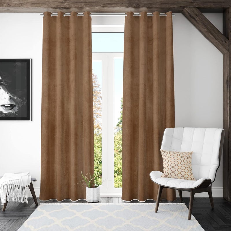 Ambrosia ستائر رومينا المخملية بني فاتح – 140 × 240 سم - Image 1